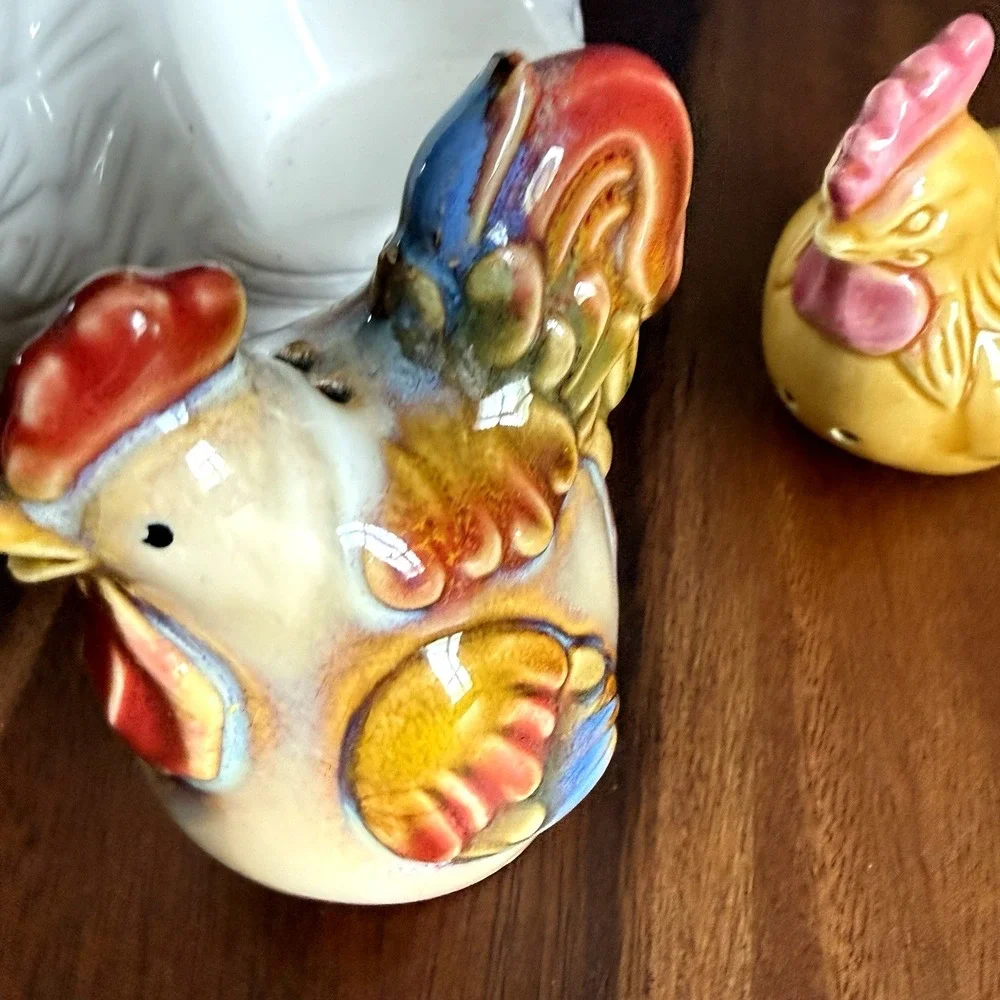Vintage‎ Rooster Napkin Holder Salt Pepper Set Chicken Japan Farmhouse Davar